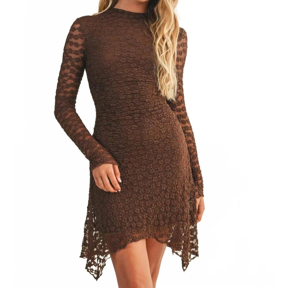 NEW MUSTARD SEED tessa lace long sleeve dress in brown - Picture 1 of 5